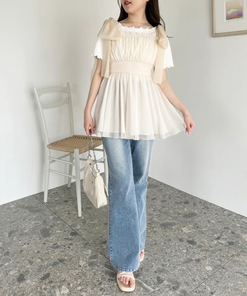 one after another NICE CLAUP（ワンアフターアナザーナイスクラップ）の「リボン取り外し可/ビスチェチュニック（キャミソール・レディース・アイボリー/チャコールグレー/ブラック系その他/ピンク系その他・FREE）」の10枚目の写真