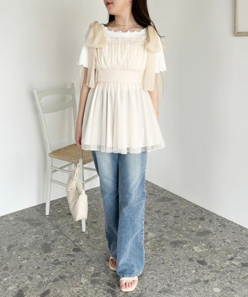 one after another NICE CLAUP（ワンアフターアナザーナイスクラップ）の「リボン取り外し可/ビスチェチュニック（キャミソール・レディース・アイボリー/チャコールグレー/ブラック系その他/ピンク系その他・FREE）」の11枚目の写真