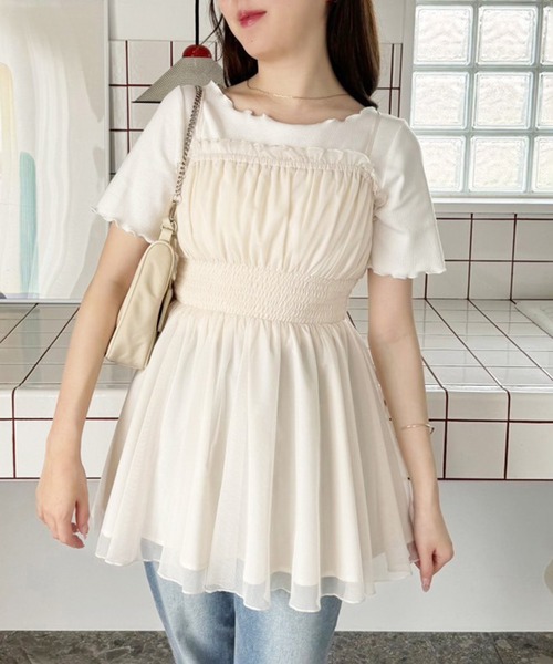 one after another NICE CLAUP（ワンアフターアナザーナイスクラップ）の「リボン取り外し可/ビスチェチュニック（キャミソール・レディース・アイボリー/チャコールグレー/ブラック系その他/ピンク系その他・FREE）」の18枚目の写真