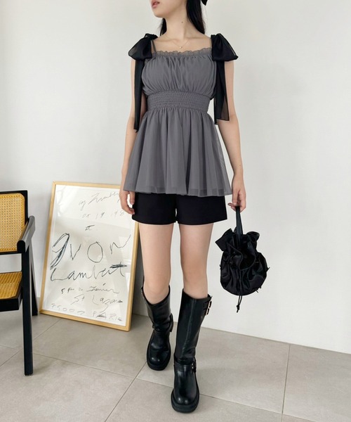 one after another NICE CLAUP（ワンアフターアナザーナイスクラップ）の「リボン取り外し可/ビスチェチュニック（キャミソール・レディース・アイボリー/チャコールグレー/ブラック系その他/ピンク系その他・FREE）」の7枚目の写真