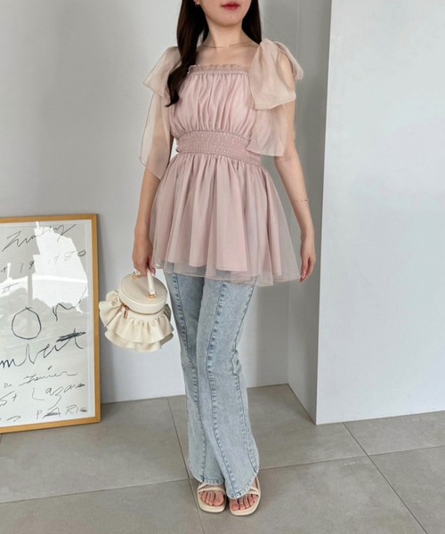 one after another NICE CLAUP（ワンアフターアナザーナイスクラップ）の「リボン取り外し可/ビスチェチュニック（キャミソール・レディース・アイボリー/チャコールグレー/ブラック系その他/ピンク系その他・FREE）」の12枚目の写真