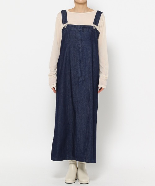 mysty woman（ミスティウーマン）の「太ストラップデニムジャンスカ 140864（ジャンパースカート・レディース・ネイビー/ブラック・FREE）」の9枚目の写真