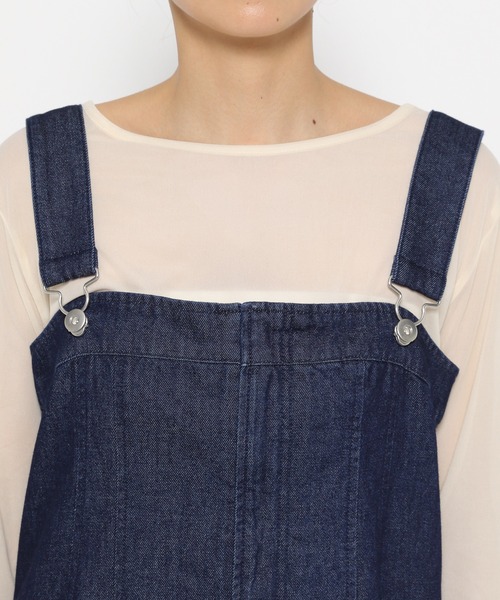 mysty woman（ミスティウーマン）の「太ストラップデニムジャンスカ 140864（ジャンパースカート・レディース・ネイビー/ブラック・FREE）」の5枚目の写真