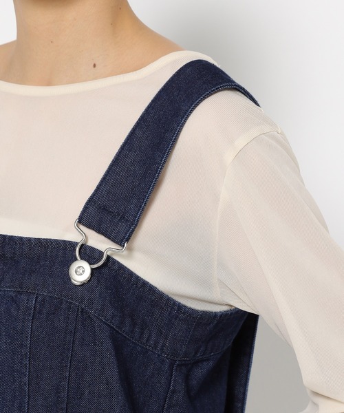 mysty woman（ミスティウーマン）の「太ストラップデニムジャンスカ 140864（ジャンパースカート・レディース・ネイビー/ブラック・FREE）」の4枚目の写真