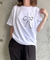 ビッグリボンプリントバレエコア半袖Tシャツ