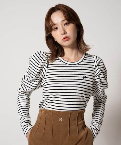 RUBY AND YOU（ルビーアンドユー）の「ボーダーパフカットソー（Tシャツ/カットソー・レディース・ブラック・FREE）」の5枚目の写真