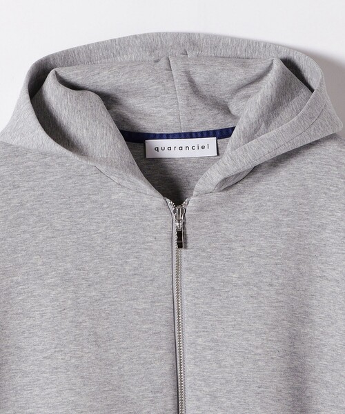 グレー フード付きパーカー PLANC TAKE CARE SHIPS｜quaranciel:<洗濯機可能>ポンチ ダブルジップ スウェット