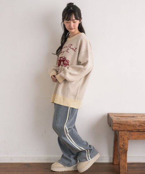 RETRO GIRL（レトロガール）の「【UNISEX】carモチーフNT（ニット/セーター・レディース・ベージュ/ブラック/ナチュラル・FREE）」の9枚目の写真