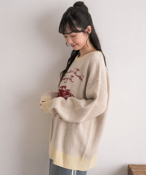 RETRO GIRL（レトロガール）の「【UNISEX】carモチーフNT（ニット/セーター・レディース・ベージュ/ブラック/ナチュラル・FREE）」の13枚目の写真