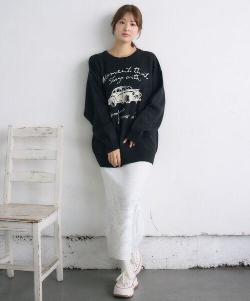 RETRO GIRL（レトロガール）の「【UNISEX】carモチーフNT（ニット/セーター・レディース・ベージュ/ブラック/ナチュラル・FREE）」の16枚目の写真