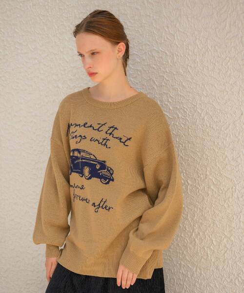 RETRO GIRL（レトロガール）の「【UNISEX】carモチーフNT（ニット/セーター・レディース・ベージュ/ブラック/ナチュラル・FREE）」の5枚目の写真