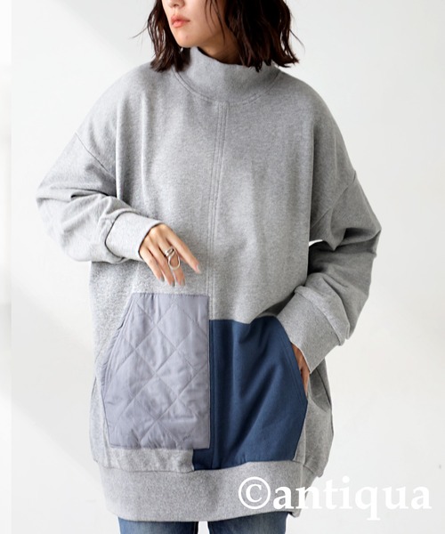 antiqua(アンティカ)の「ポケットカラートップス(スウェット・レディース・グレー/ブラック・ONESIZE)」の6枚目の写真