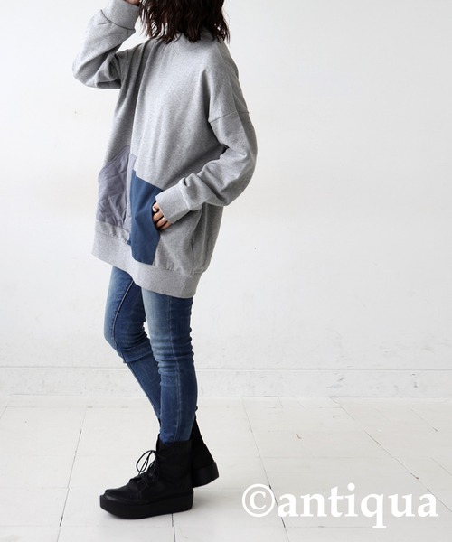 antiqua(アンティカ)の「ポケットカラートップス(スウェット・レディース・グレー/ブラック・ONESIZE)」の7枚目の写真
