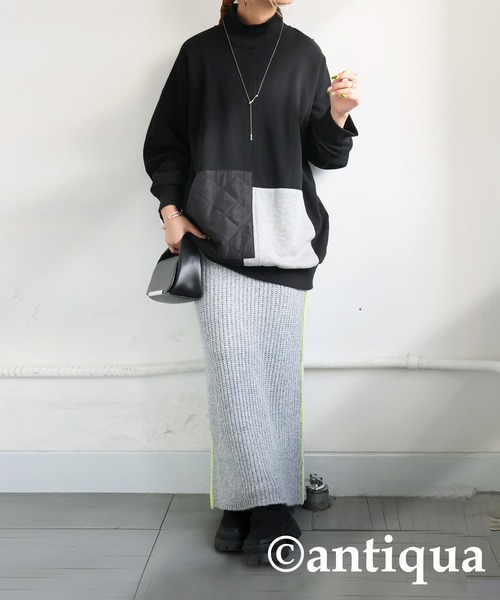 antiqua(アンティカ)の「ポケットカラートップス(スウェット・レディース・グレー/ブラック・ONESIZE)」の3枚目の写真