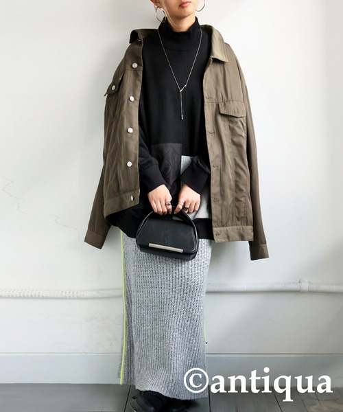 antiqua(アンティカ)の「ポケットカラートップス(スウェット・レディース・グレー/ブラック・ONESIZE)」の5枚目の写真