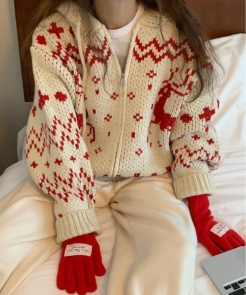 セール】ノルディックカウチンジップニットカーディガン（ニット