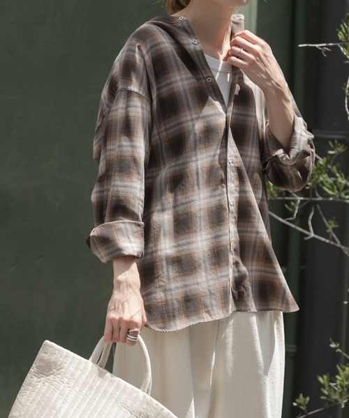 FORK&SPOON(フォークアンドスプーン)の「FORK&SPOON コットンウールチェックシャツ(シャツ/ブラウス・レディース・ブラウン/グレー・1)」の5枚目の写真