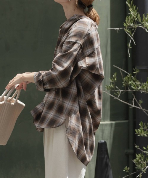 FORK&SPOON(フォークアンドスプーン)の「FORK&SPOON コットンウールチェックシャツ(シャツ/ブラウス・レディース・ブラウン/グレー・1)」の6枚目の写真