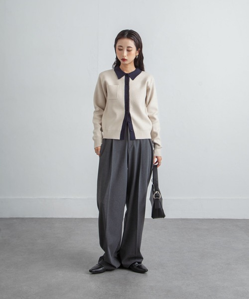 Chillfar（チルファー）の「デイリーカラーポロカーディガン（カーディガン/ボレロ・レディース・ネイビー系/グレー系/レッド/ホワイト×ネイビー/ブラック×グレー・FREE）」の13枚目の写真