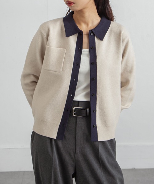 Chillfar（チルファー）の「デイリーカラーポロカーディガン（カーディガン/ボレロ・レディース・ネイビー系/グレー系/レッド/ホワイト×ネイビー/ブラック×グレー・FREE）」の7枚目の写真