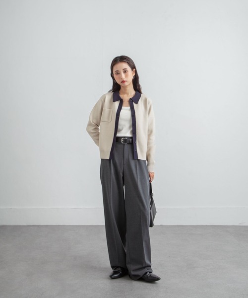 Chillfar（チルファー）の「デイリーカラーポロカーディガン（カーディガン/ボレロ・レディース・ネイビー系/グレー系/レッド/ホワイト×ネイビー/ブラック×グレー・FREE）」の14枚目の写真