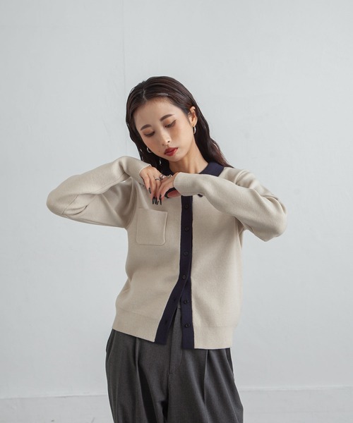 Chillfar（チルファー）の「デイリーカラーポロカーディガン（カーディガン/ボレロ・レディース・ネイビー系/グレー系/レッド/ホワイト×ネイビー/ブラック×グレー・FREE）」の12枚目の写真