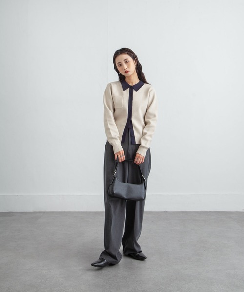 Chillfar（チルファー）の「デイリーカラーポロカーディガン（カーディガン/ボレロ・レディース・ネイビー系/グレー系/レッド/ホワイト×ネイビー/ブラック×グレー・FREE）」の15枚目の写真