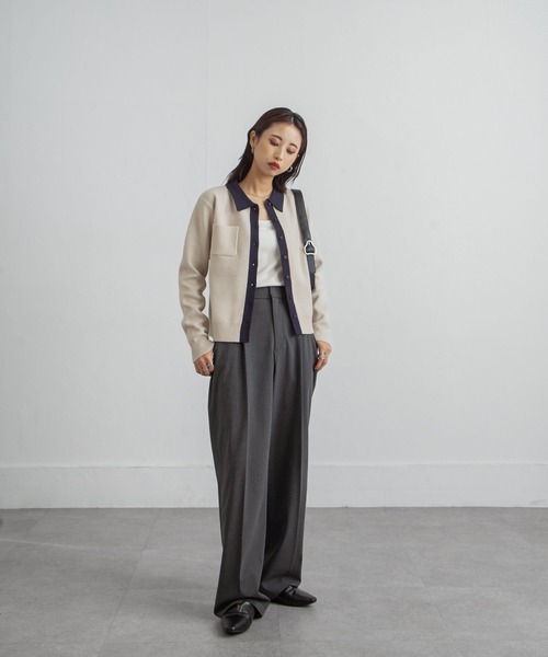 Chillfar（チルファー）の「デイリーカラーポロカーディガン（カーディガン/ボレロ・レディース・ネイビー系/グレー系/レッド/ホワイト×ネイビー/ブラック×グレー・FREE）」の16枚目の写真