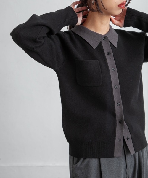 Chillfar（チルファー）の「デイリーカラーポロカーディガン（カーディガン/ボレロ・レディース・ネイビー系/グレー系/レッド/ホワイト×ネイビー/ブラック×グレー・FREE）」の17枚目の写真