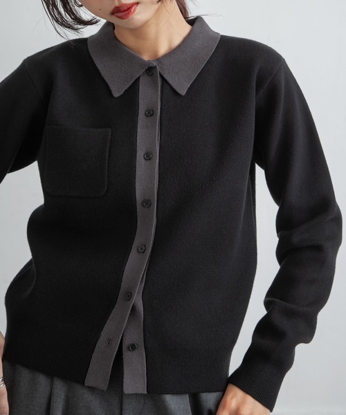 Chillfar（チルファー）の「デイリーカラーポロカーディガン（カーディガン/ボレロ・レディース・ネイビー系/グレー系/レッド/ホワイト×ネイビー/ブラック×グレー・FREE）」の18枚目の写真