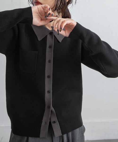 Chillfar（チルファー）の「デイリーカラーポロカーディガン（カーディガン/ボレロ・レディース・ネイビー系/グレー系/レッド/ホワイト×ネイビー/ブラック×グレー・FREE）」の20枚目の写真