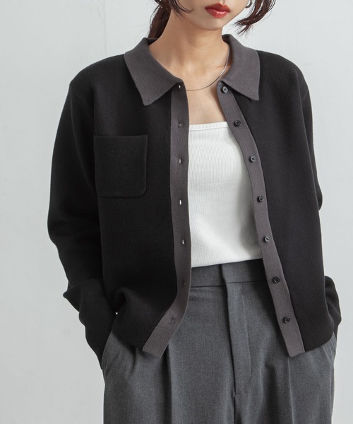 Chillfar（チルファー）の「デイリーカラーポロカーディガン（カーディガン/ボレロ・レディース・ネイビー系/グレー系/レッド/ホワイト×ネイビー/ブラック×グレー・FREE）」の21枚目の写真