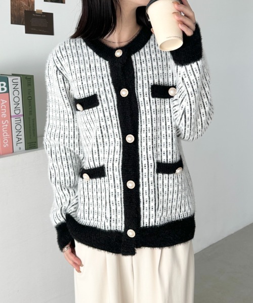 セール】パールボタンツイードニットカーディガン（ニット/セーター