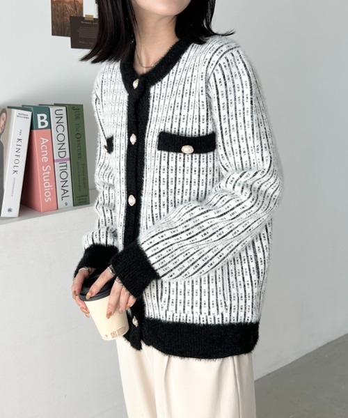 セール】パールボタンツイードニットカーディガン（ニット/セーター