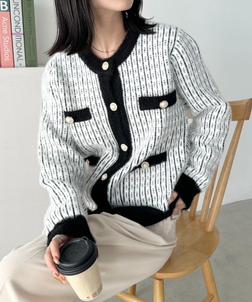 セール】パールボタンツイードニットカーディガン（ニット/セーター