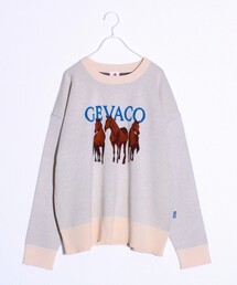 GEVACO | 【GEVACO/ゲバコ】スリーホースジャガード プルオーバーニット ワンポイントロゴ(ニット/セーター)