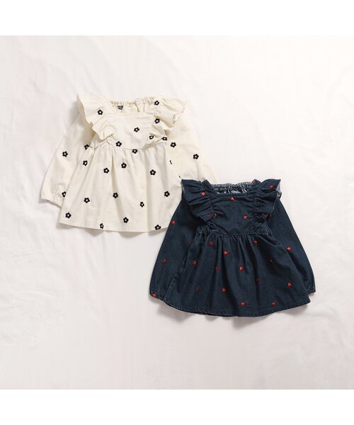 apres les cours（アプレレクール）の「【リンク・WEB限定】ハート・デイジー刺繍チュニック（チュニック・キッズ・アイボリー/インディゴブルー・80/90/100/110/120/130/140）」の9枚目の写真