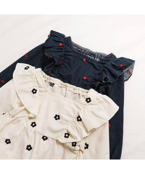 apres les cours（アプレレクール）の「【リンク・WEB限定】ハート・デイジー刺繍チュニック（チュニック・キッズ・アイボリー/インディゴブルー・80/90/100/110/120/130/140）」の10枚目の写真