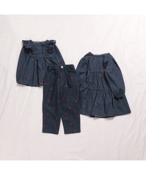 apres les cours（アプレレクール）の「【リンク・WEB限定】ハート・デイジー刺繍チュニック（チュニック・キッズ・アイボリー/インディゴブルー・80/90/100/110/120/130/140）」の12枚目の写真