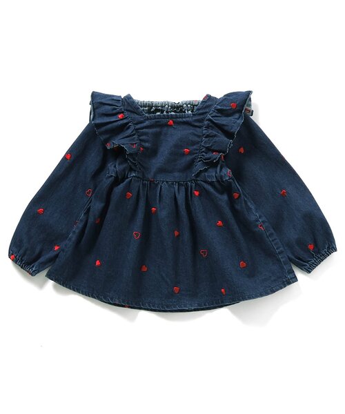 apres les cours（アプレレクール）の「【リンク・WEB限定】ハート・デイジー刺繍チュニック（チュニック・キッズ・アイボリー/インディゴブルー・80/90/100/110/120/130/140）」の14枚目の写真