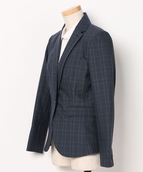 m.f.editorial（エムエフエディトリアル）の「【表地ストレッチ ウォッシャブル】m.f.エディトリアル レディース ウール調チェック柄 1ボタンジャケット 紺(セットアップ可能)（スーツジャケット・レディース・ネイビー・X-LARGE/LARGE/MEDIUM/S）」の2枚目の写真