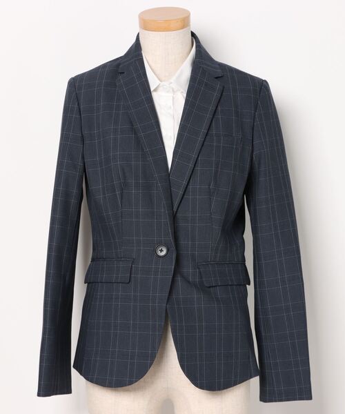 m.f.editorial（エムエフエディトリアル）の「【表地ストレッチ ウォッシャブル】m.f.エディトリアル レディース ウール調チェック柄 1ボタンジャケット 紺(セットアップ可能)（スーツジャケット・レディース・ネイビー・X-LARGE/LARGE/MEDIUM/S）」の12枚目の写真