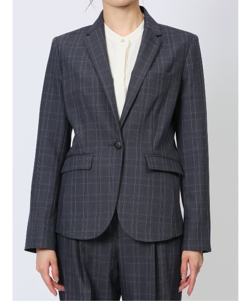 m.f.editorial（エムエフエディトリアル）の「【表地ストレッチ ウォッシャブル】m.f.エディトリアル レディース ウール調チェック柄 1ボタンジャケット 紺(セットアップ可能)（スーツジャケット・レディース・ネイビー・X-LARGE/LARGE/MEDIUM/S）」の11枚目の写真