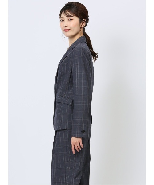 m.f.editorial（エムエフエディトリアル）の「【表地ストレッチ ウォッシャブル】m.f.エディトリアル レディース ウール調チェック柄 1ボタンジャケット 紺(セットアップ可能)（スーツジャケット・レディース・ネイビー・X-LARGE/LARGE/MEDIUM/S）」の6枚目の写真