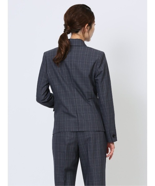 m.f.editorial（エムエフエディトリアル）の「【表地ストレッチ ウォッシャブル】m.f.エディトリアル レディース ウール調チェック柄 1ボタンジャケット 紺(セットアップ可能)（スーツジャケット・レディース・ネイビー・X-LARGE/LARGE/MEDIUM/S）」の4枚目の写真