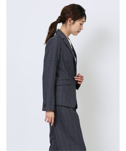 m.f.editorial（エムエフエディトリアル）の「【表地ストレッチ ウォッシャブル】m.f.エディトリアル レディース ウール調チェック柄 1ボタンジャケット 紺(セットアップ可能)（スーツジャケット・レディース・ネイビー・X-LARGE/LARGE/MEDIUM/S）」の5枚目の写真