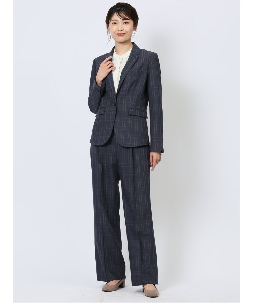 m.f.editorial（エムエフエディトリアル）の「【表地ストレッチ ウォッシャブル】m.f.エディトリアル レディース ウール調チェック柄 1ボタンジャケット 紺(セットアップ可能)（スーツジャケット・レディース・ネイビー・X-LARGE/LARGE/MEDIUM/S）」の13枚目の写真