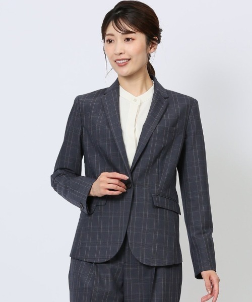 m.f.editorial（エムエフエディトリアル）の「【表地ストレッチ ウォッシャブル】m.f.エディトリアル レディース ウール調チェック柄 1ボタンジャケット 紺(セットアップ可能)（スーツジャケット・レディース・ネイビー・X-LARGE/LARGE/MEDIUM/S）」の16枚目の写真