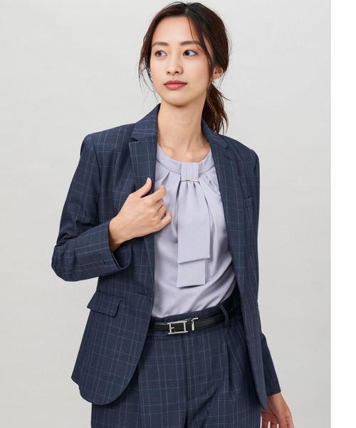 m.f.editorial（エムエフエディトリアル）の「【表地ストレッチ ウォッシャブル】m.f.エディトリアル レディース ウール調チェック柄 1ボタンジャケット 紺(セットアップ可能)（スーツジャケット・レディース・ネイビー・X-LARGE/LARGE/MEDIUM/S）」の14枚目の写真