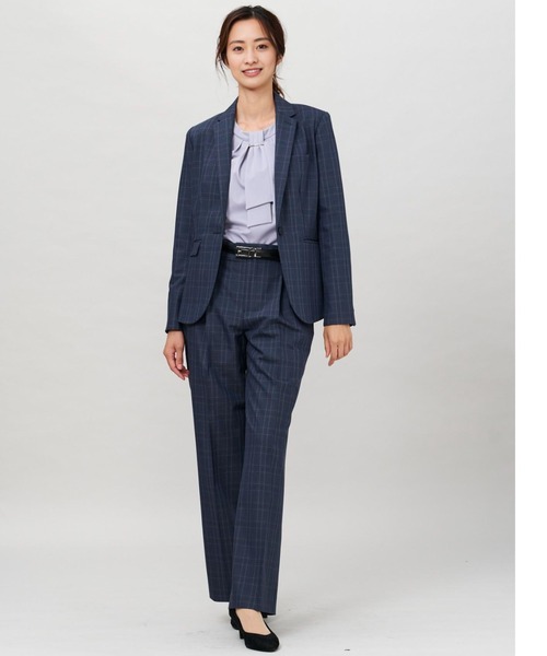 m.f.editorial（エムエフエディトリアル）の「【表地ストレッチ ウォッシャブル】m.f.エディトリアル レディース ウール調チェック柄 1ボタンジャケット 紺(セットアップ可能)（スーツジャケット・レディース・ネイビー・X-LARGE/LARGE/MEDIUM/S）」の15枚目の写真